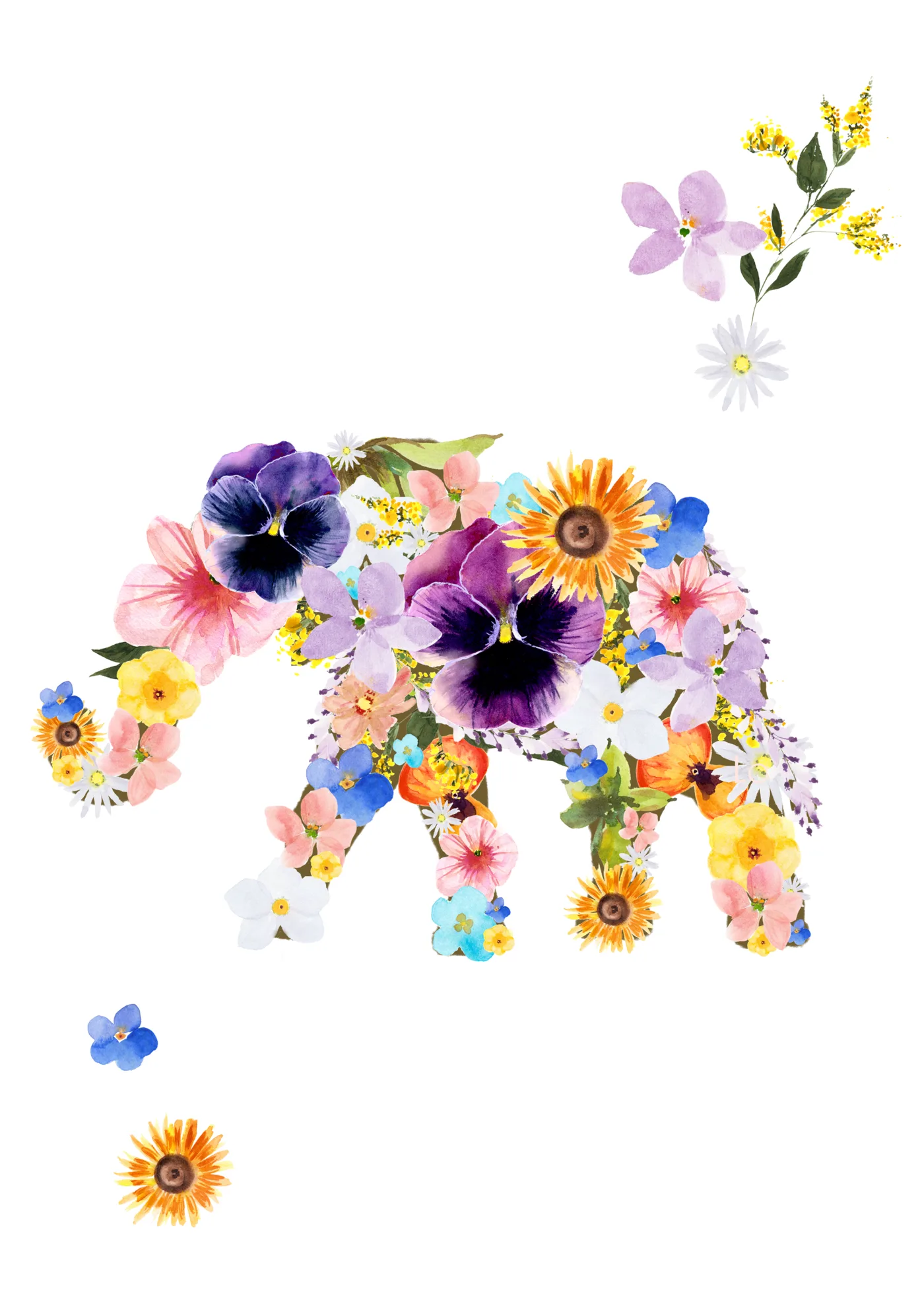 Floral Elephant, watercolor art print
