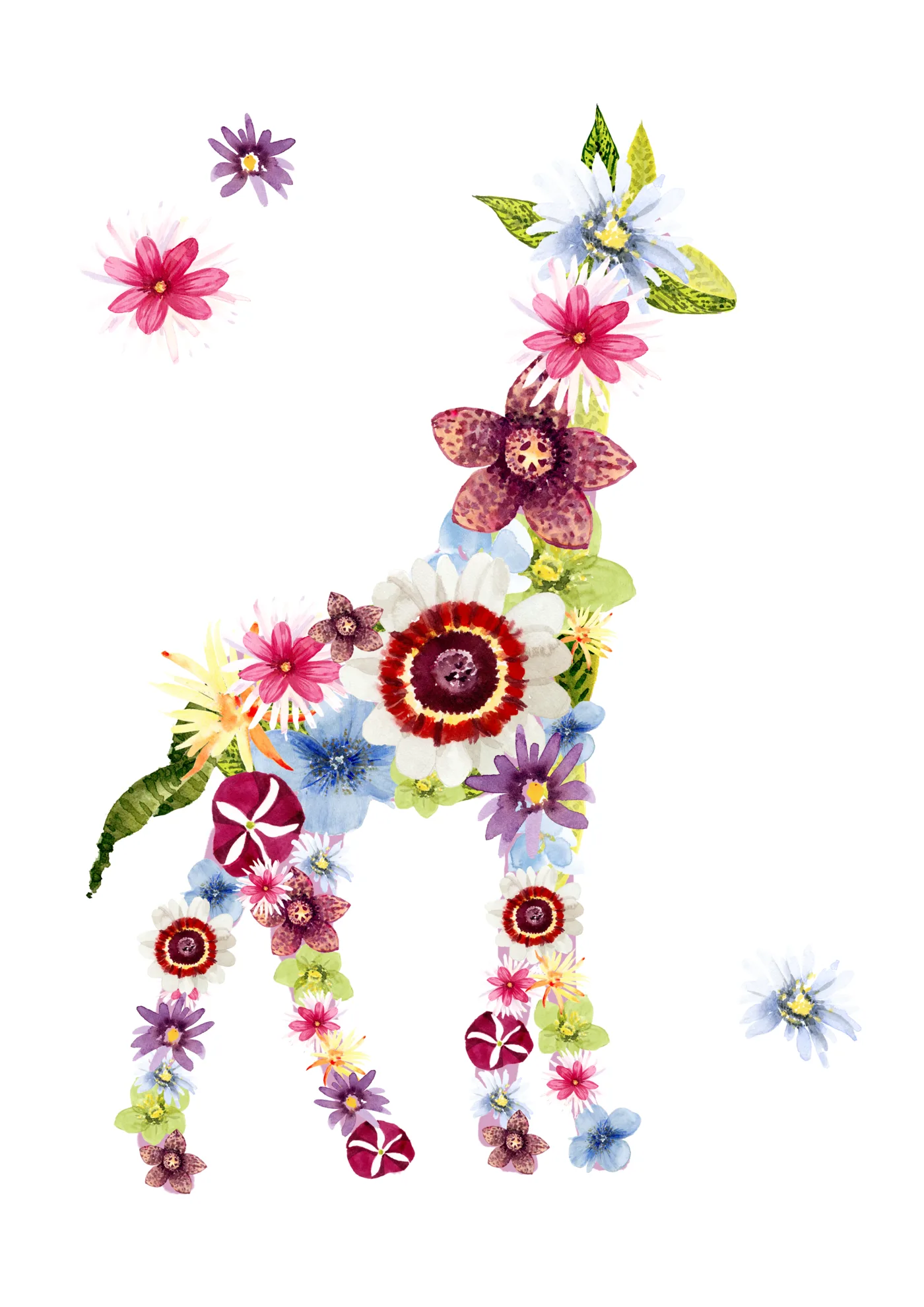 Floral Giraffe, watercolor art print
