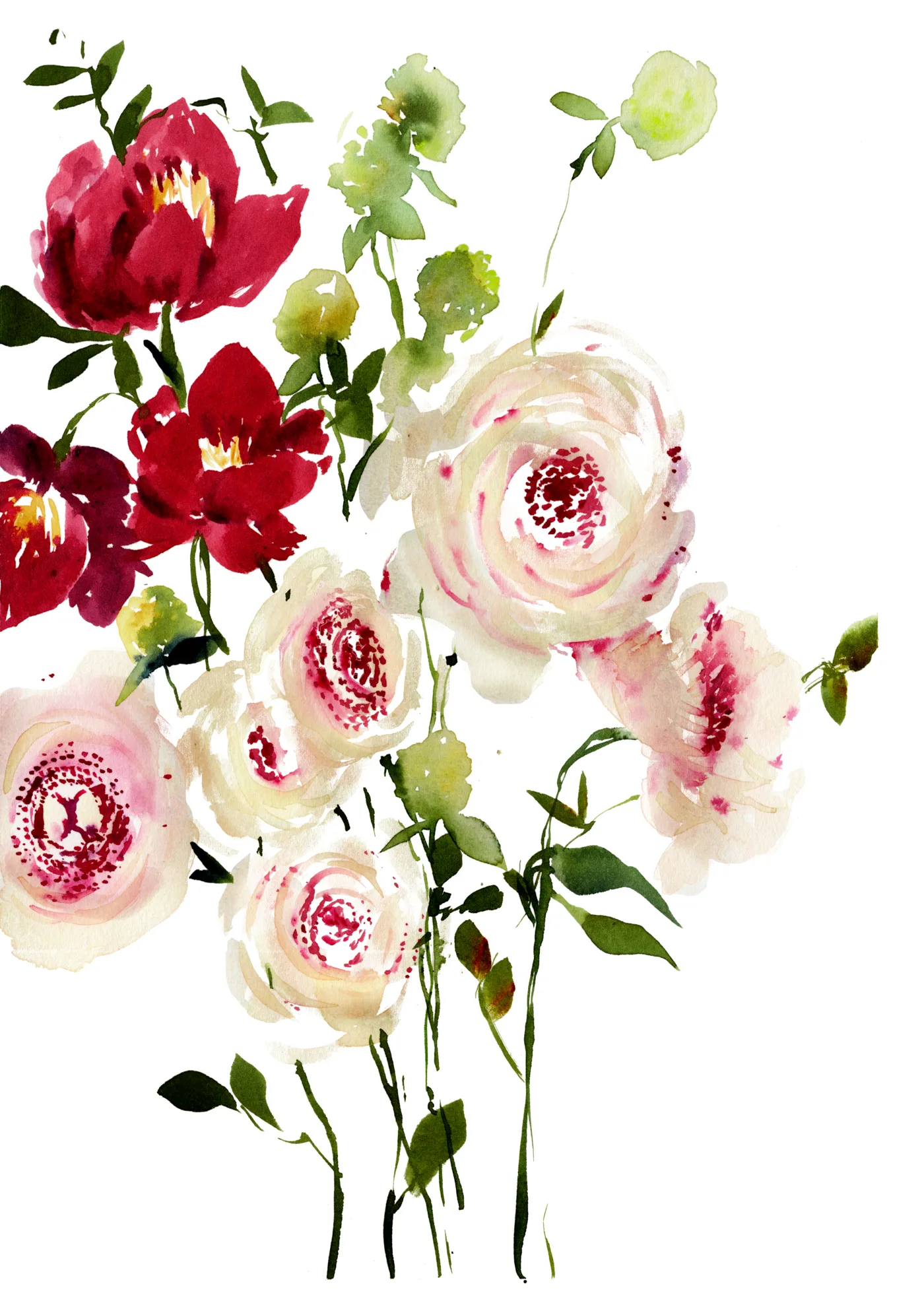 Garden Roses, a watercolor floral art print by Nadia Azariyeva