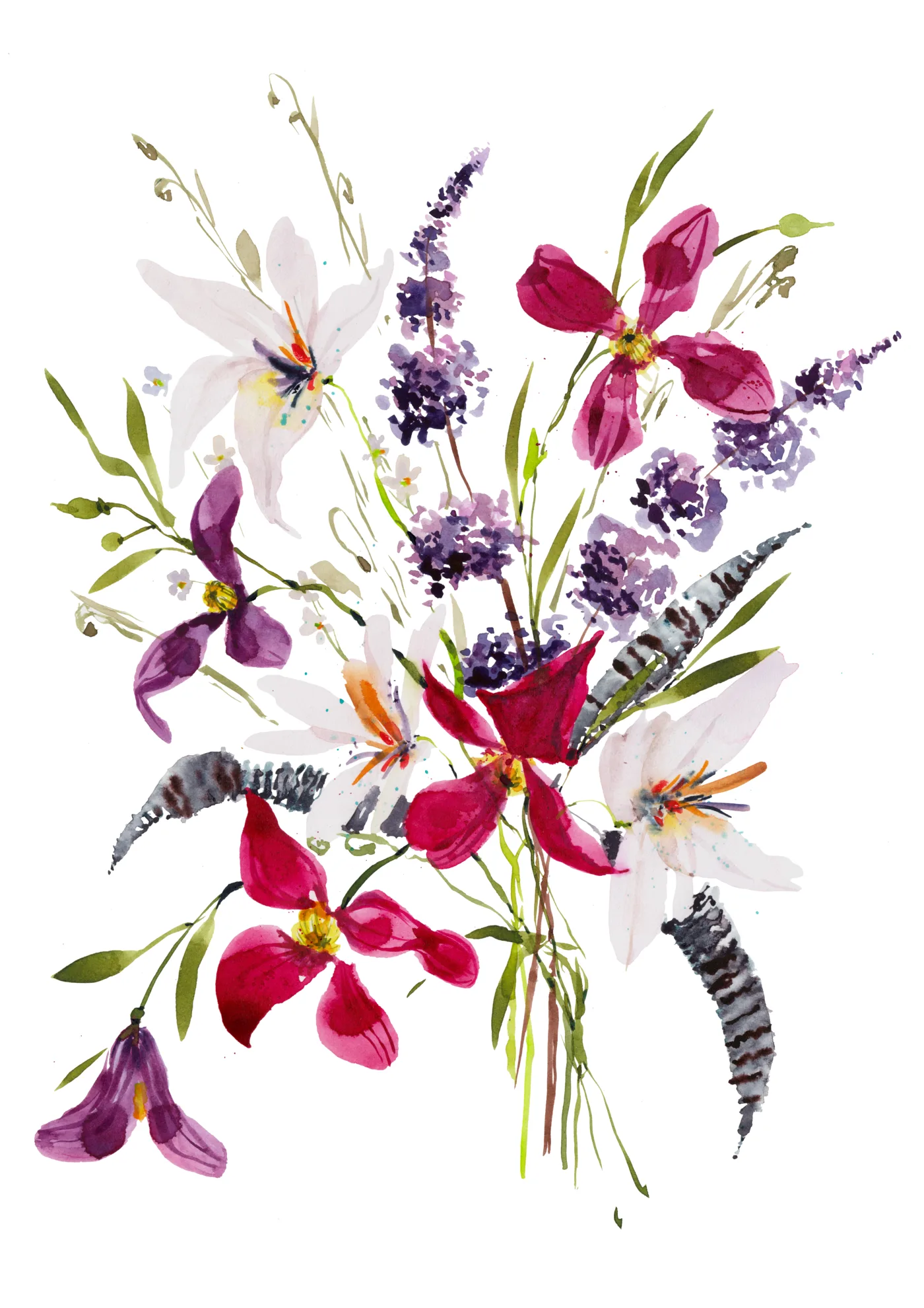 Loose Wild Flowers, watercolor art print
